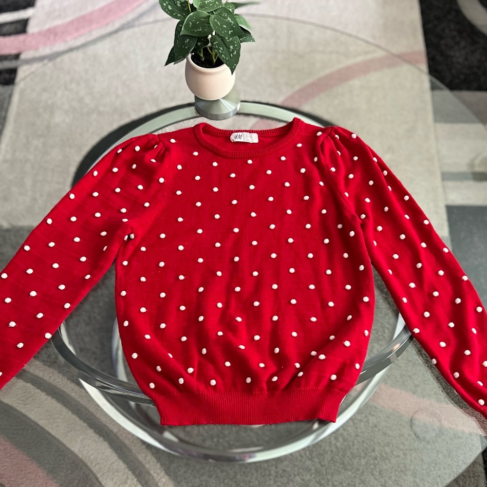 White Spotted Long Sleeved Red Sweatshirt